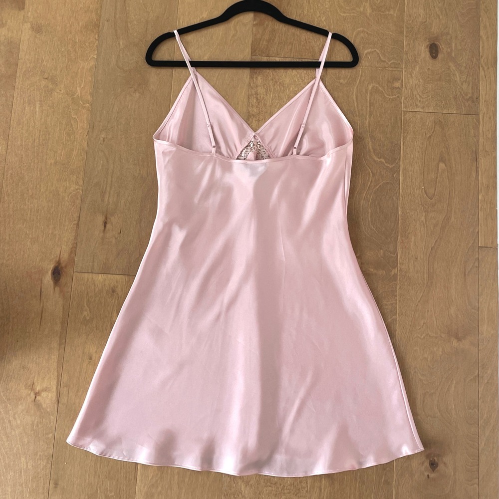 Jones New York Pink Satin Lace Trim Chemise Nightgown Large Sleepwear Dress - Picture 4 of 6